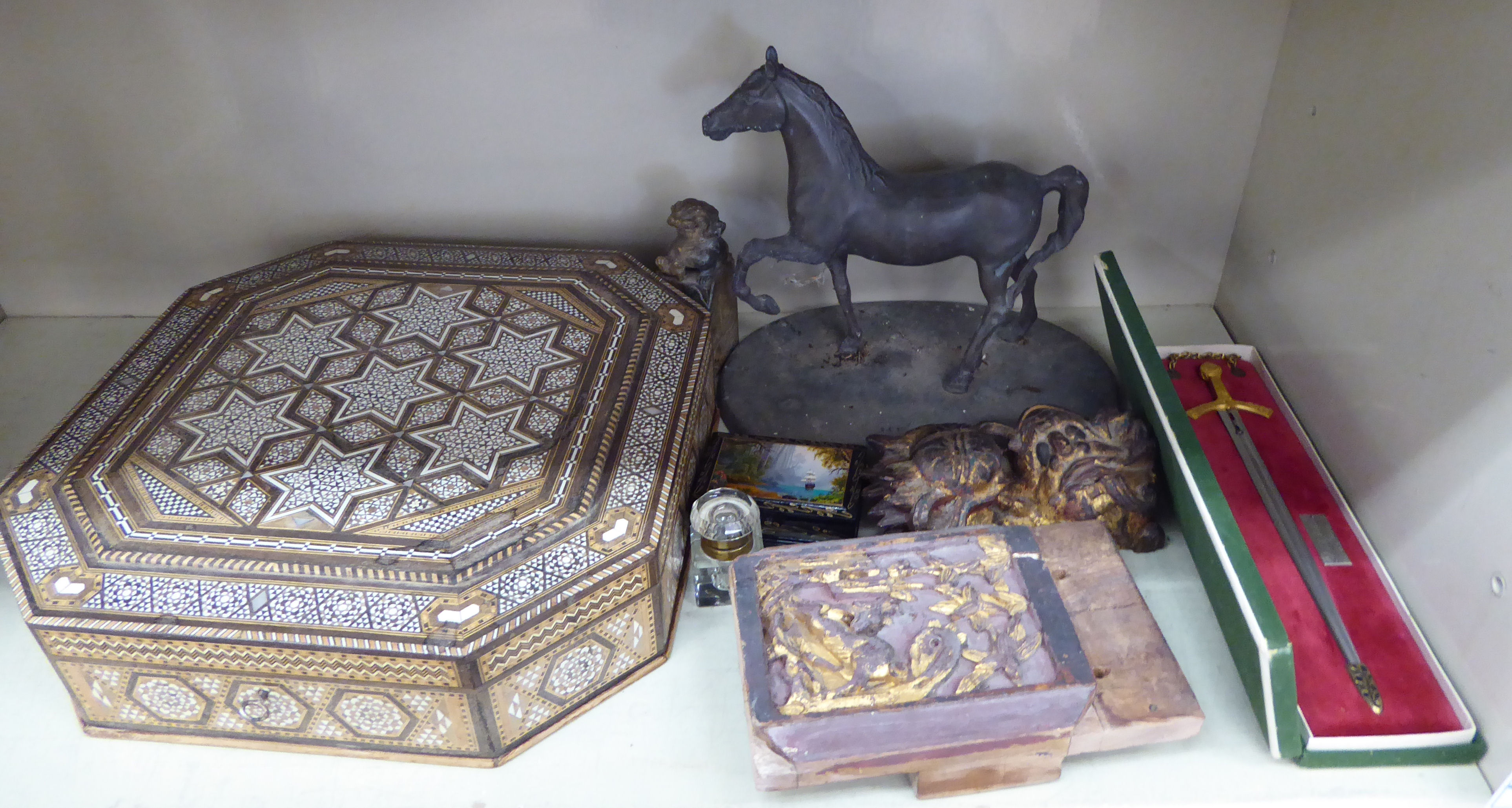 Decorative objects: to include a bronze finished model, a prancing stallion, on an oval plinth 8. - Image 2 of 2