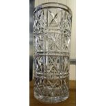 A crystal vase of cylindrical form with slice and star ornament 16''h CB