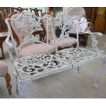 Victorian style white painted alloy terrace furniture comprising a pedestal table 21''h 24''dia;