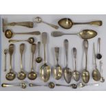 A collection of 19thC and 20thC silver condiments spoons teaspoons and other small flatware mixed