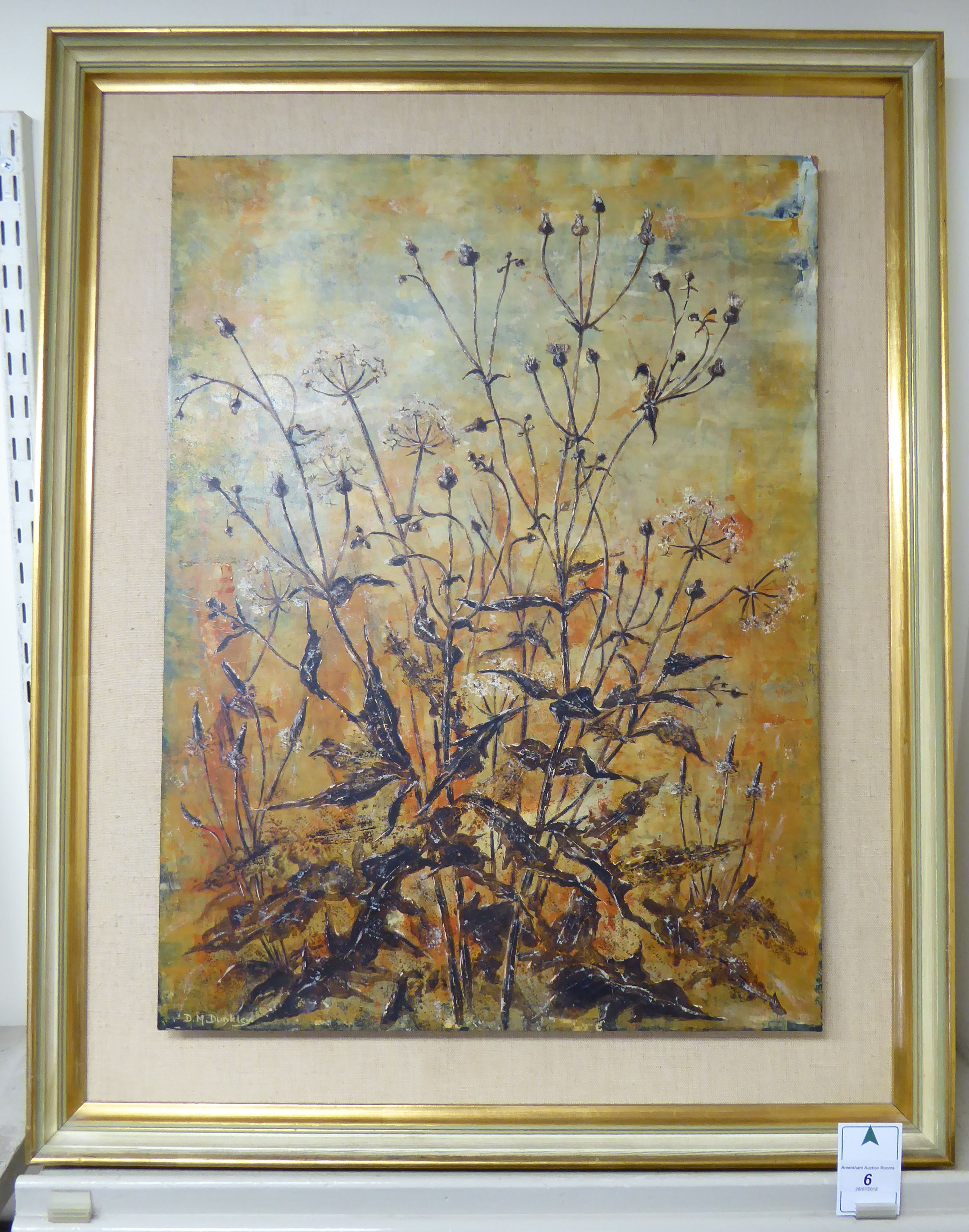 DM Dunkley - a study of meadow flowers oil on board bears a signature 24'' x 17.