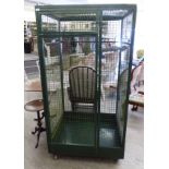 An enamelled green painted square section tubular steel framed and square wire panelled