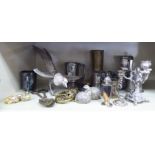 Metalware: to include a white metal, triple branch,