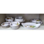 Royal Worcester porcelain Evesham pattern tableware: to include a covered casserole and serving