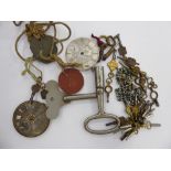 A mixed lot comprising pocket watch keys and two dials; and two RAF dog tags,