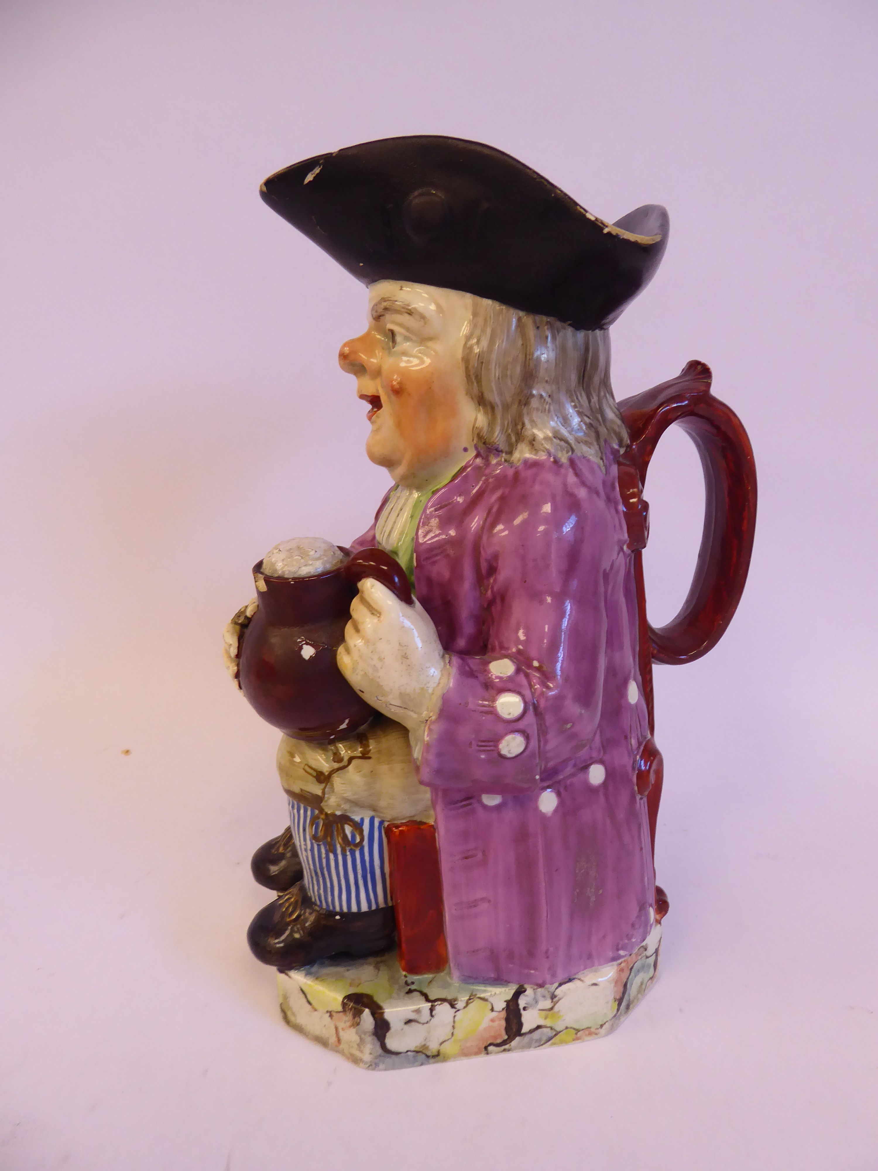 A late 18th/early 19thC Staffordshire pottery Toby jug, - Image 2 of 6