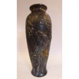 A late 19thC Japanese cast gilt bronze vase of slender baluster form,