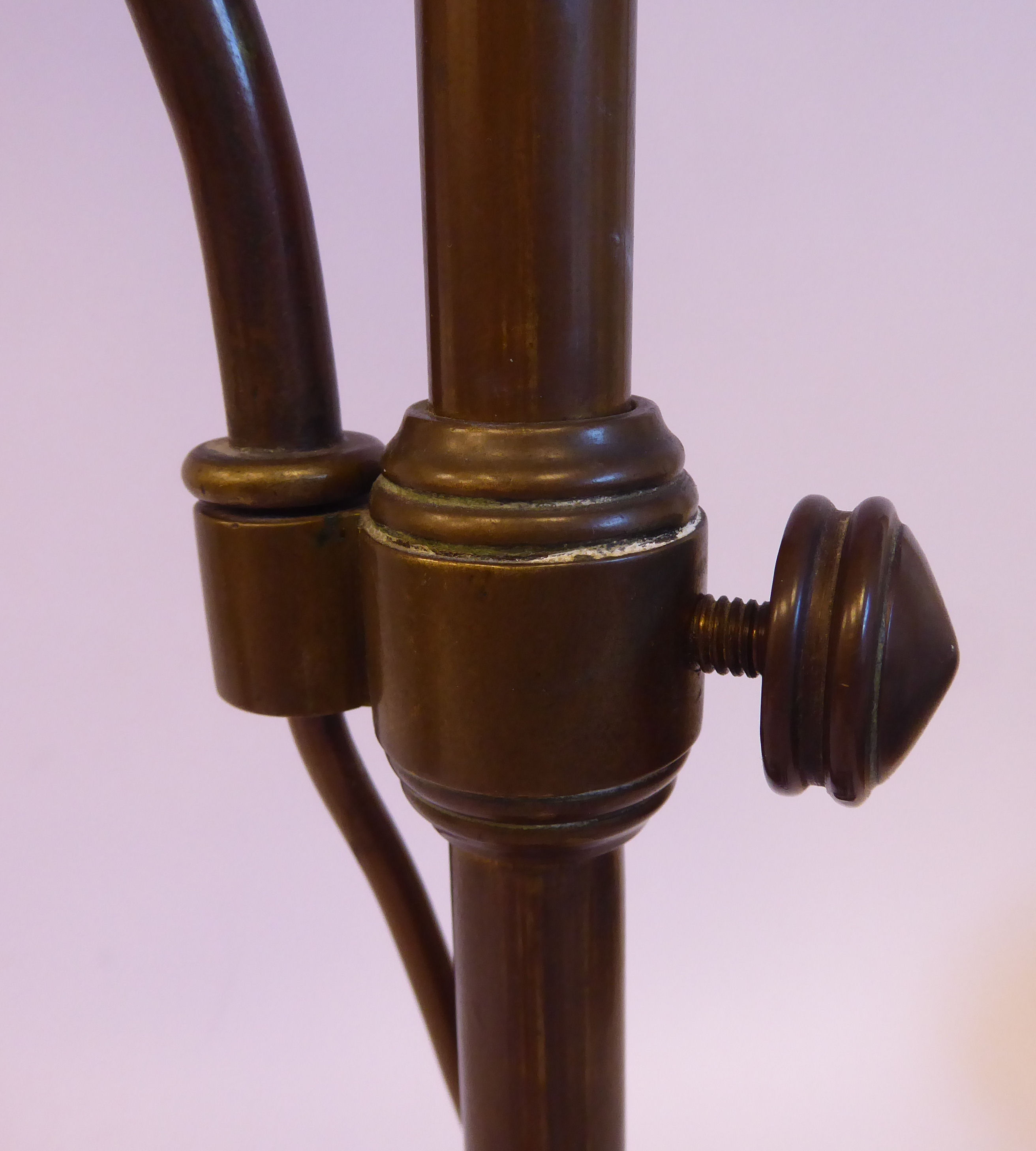 A pair of early 20thC French bronze table lamps, each with an adjustable tubular stem, - Image 5 of 6