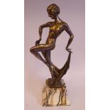 Timousin - an Art Deco silver plated dancing nude, on a chamfered,