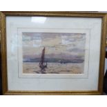 Hely Smith - a lone figure in a sailing boat with land beyond watercolour bears a signature 7''