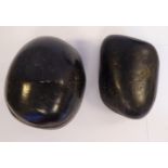 Two similar Neolithic smooth black hammer stones (excavated in Northern France) approx. 4.