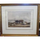 Pieter Stortenbeker - 'Cattle and sheep in a meadow' watercolour bears a signature & dated 1849
