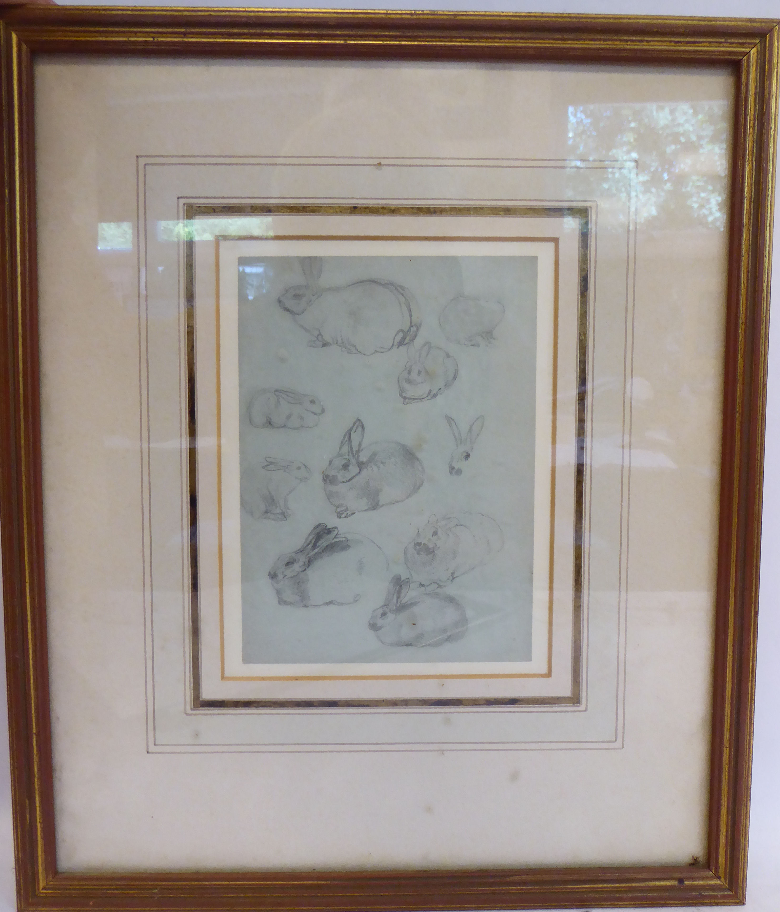 Attributed to Joseph Wolf - a study sheet of hares pencil drawings 6.5'' x 4. - Image 2 of 5