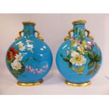 A pair of late Victorian (probably Mintons) turquoise glazed china moon flask,