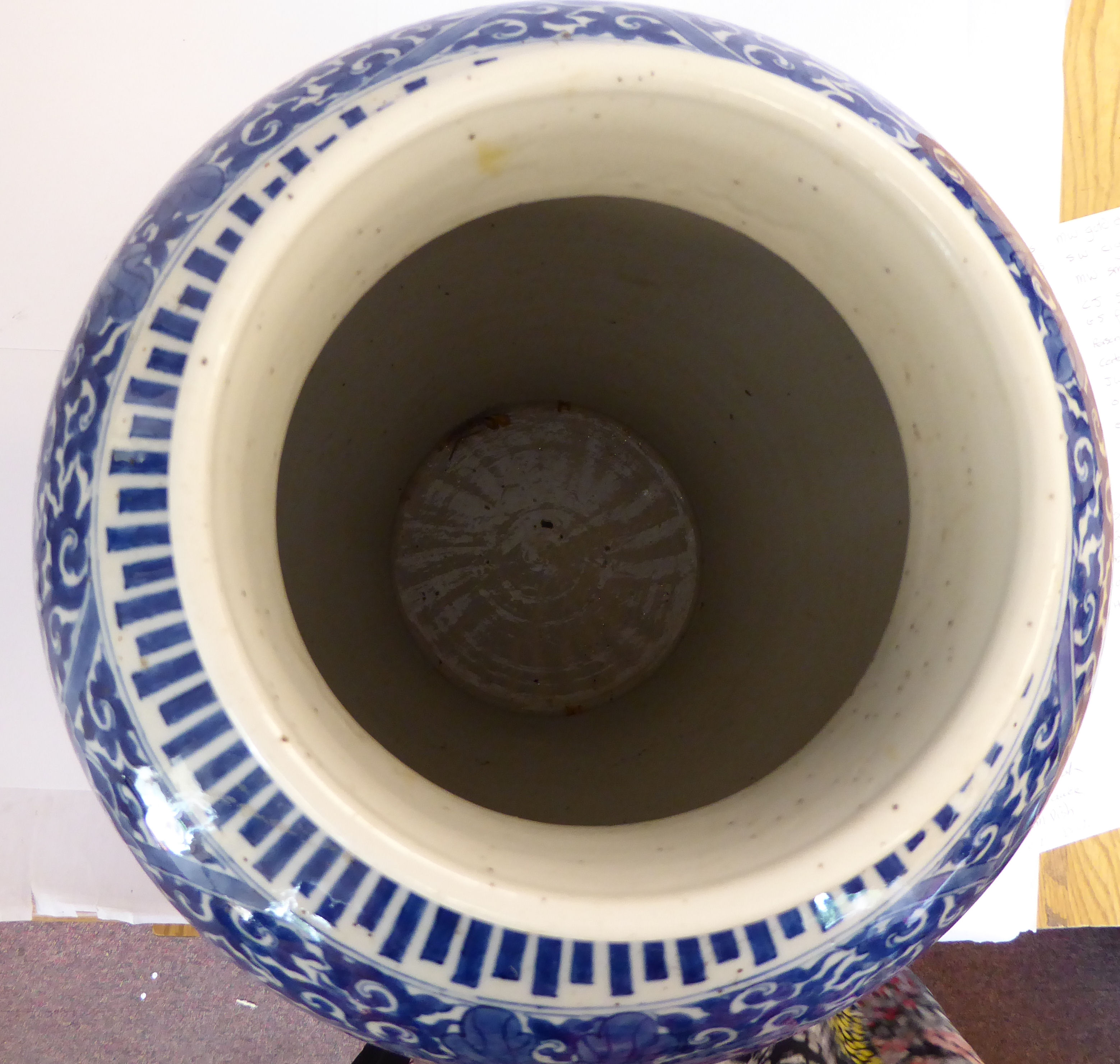 A late 19th/early 20thC Chinese porcelain vase of waisted baluster form, having an upstand rim, - Image 8 of 8