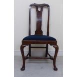 A mid 18thC walnut framed side chair, having a high back with a pierced plank splat,