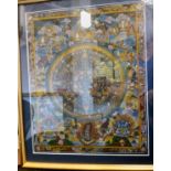 An Indian allegorical study with figures and gilded ornament painting on silk 14'' x 11'' framed