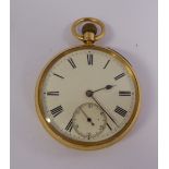 An 18ct gold cased open face pocket watch, the keyless movement,