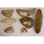 Six dissimilar Upper Paleolithic irregularly rough-cut,