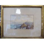 TG Dutton - an English coastline scene with clifftop cottages and small sailing vessels