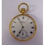 An 18ct gold cased open face pocket watch, the JW Benson keyless movement, no.