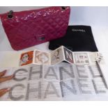 A Chanel 2000 Karl Largafeld raspberry coloured Patent 226 re-issue Classic 2.