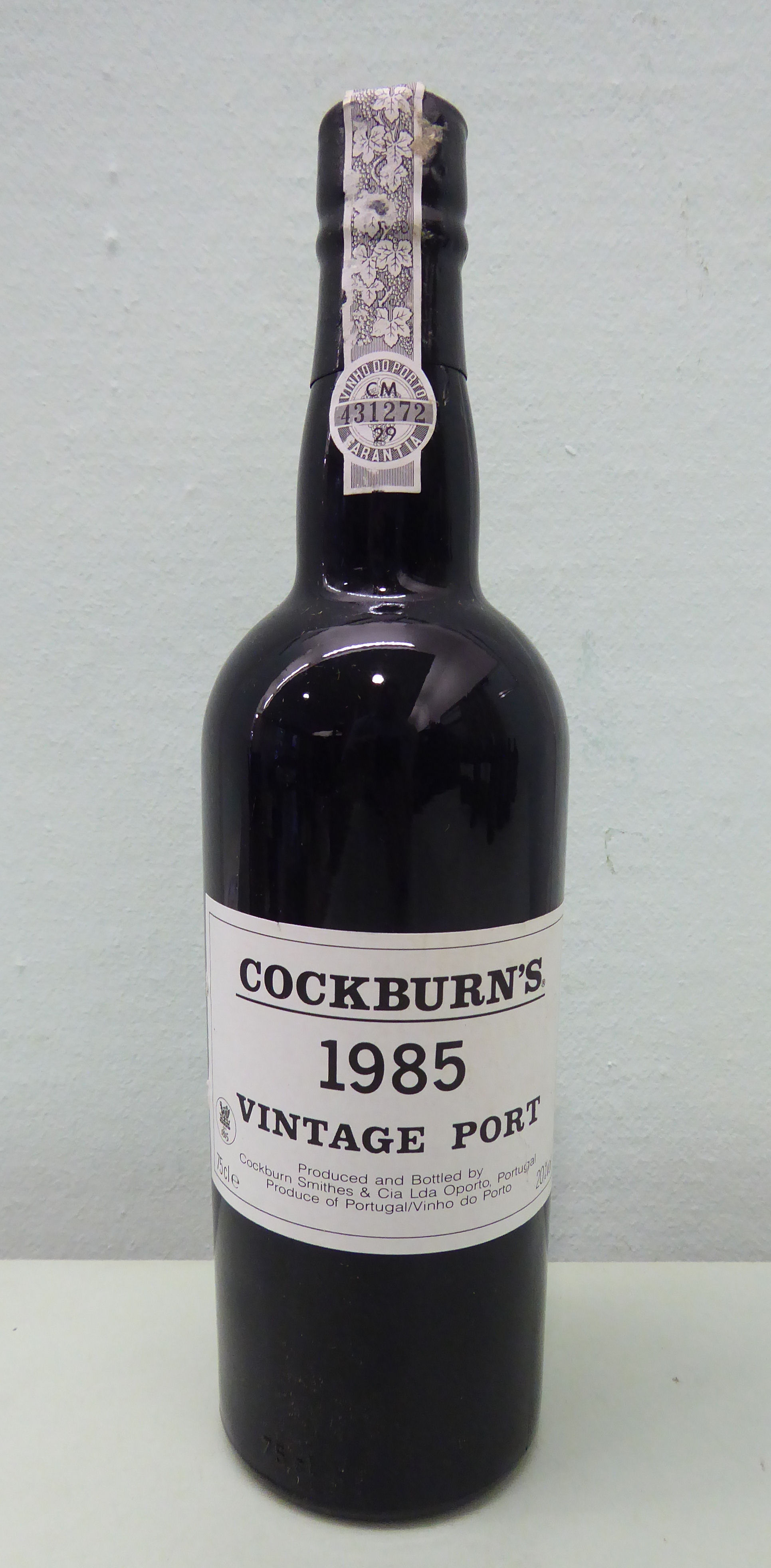 A bottle of Cockburn's 1985 Vintage Port