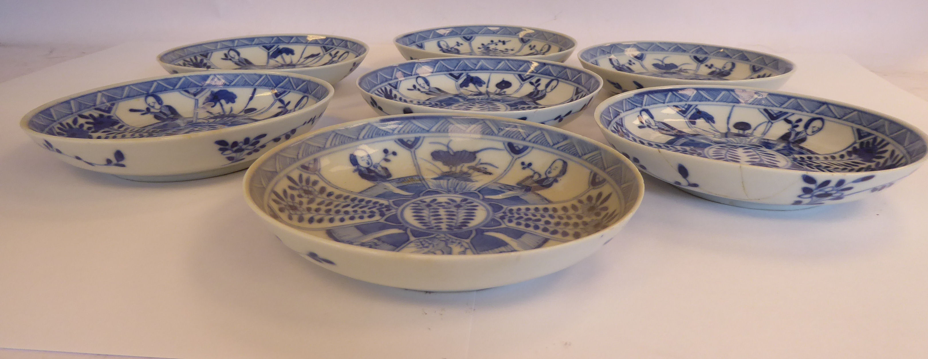 A set of seven late 19thC Chinese porcelain footed saucer dishes, - Image 2 of 5