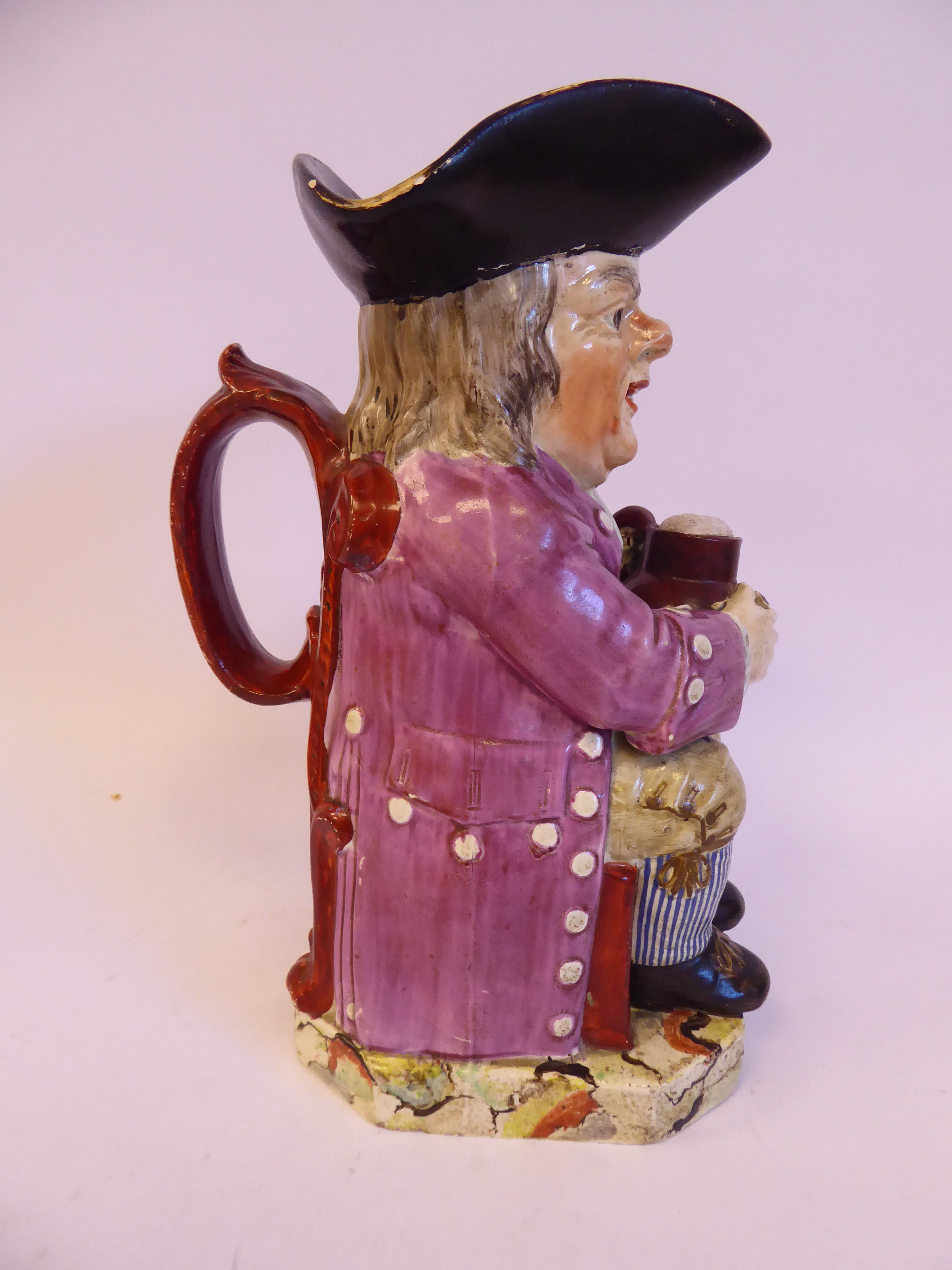 A late 18th/early 19thC Staffordshire pottery Toby jug, - Image 3 of 6