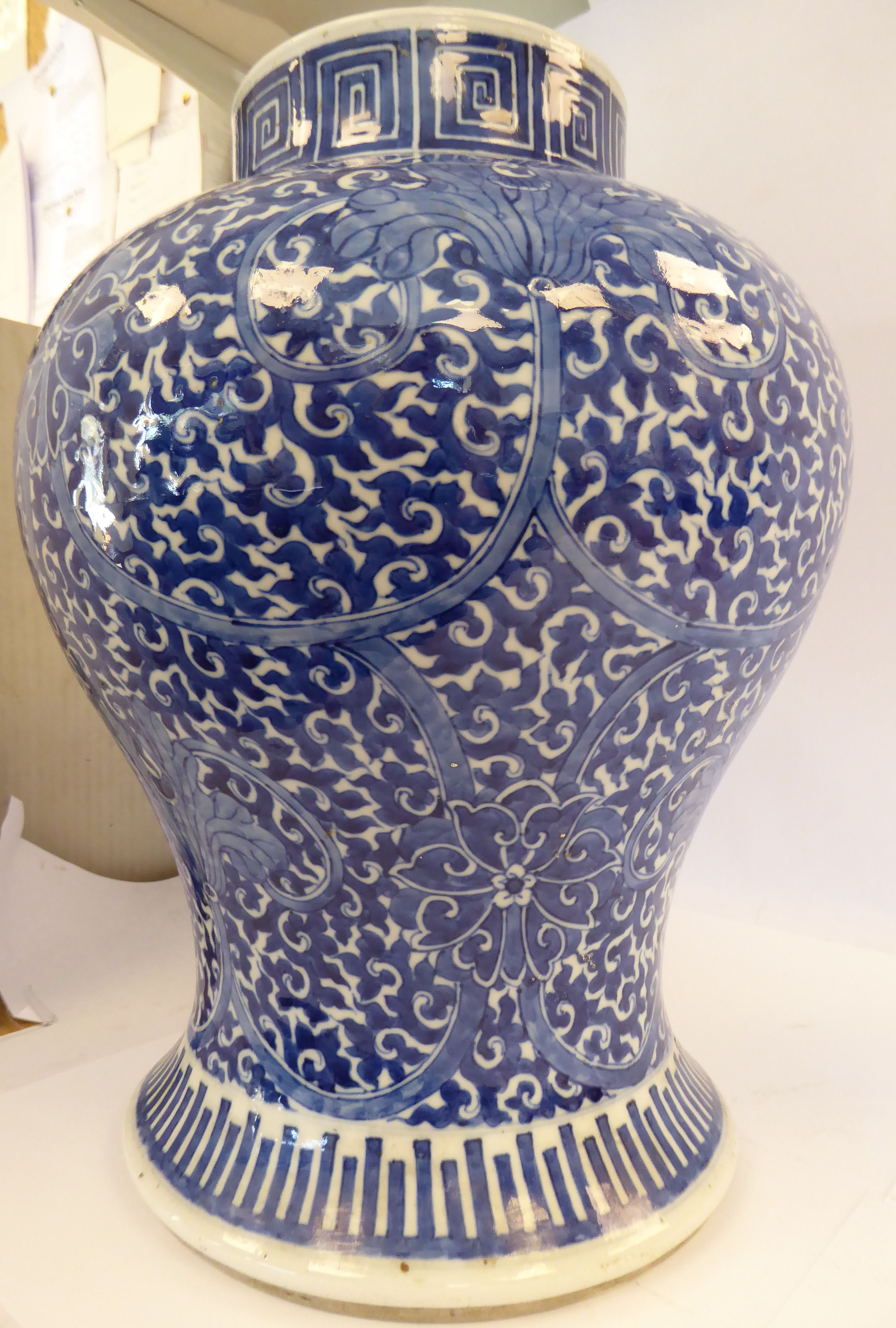 A late 19th/early 20thC Chinese porcelain vase of waisted baluster form, having an upstand rim, - Image 2 of 8