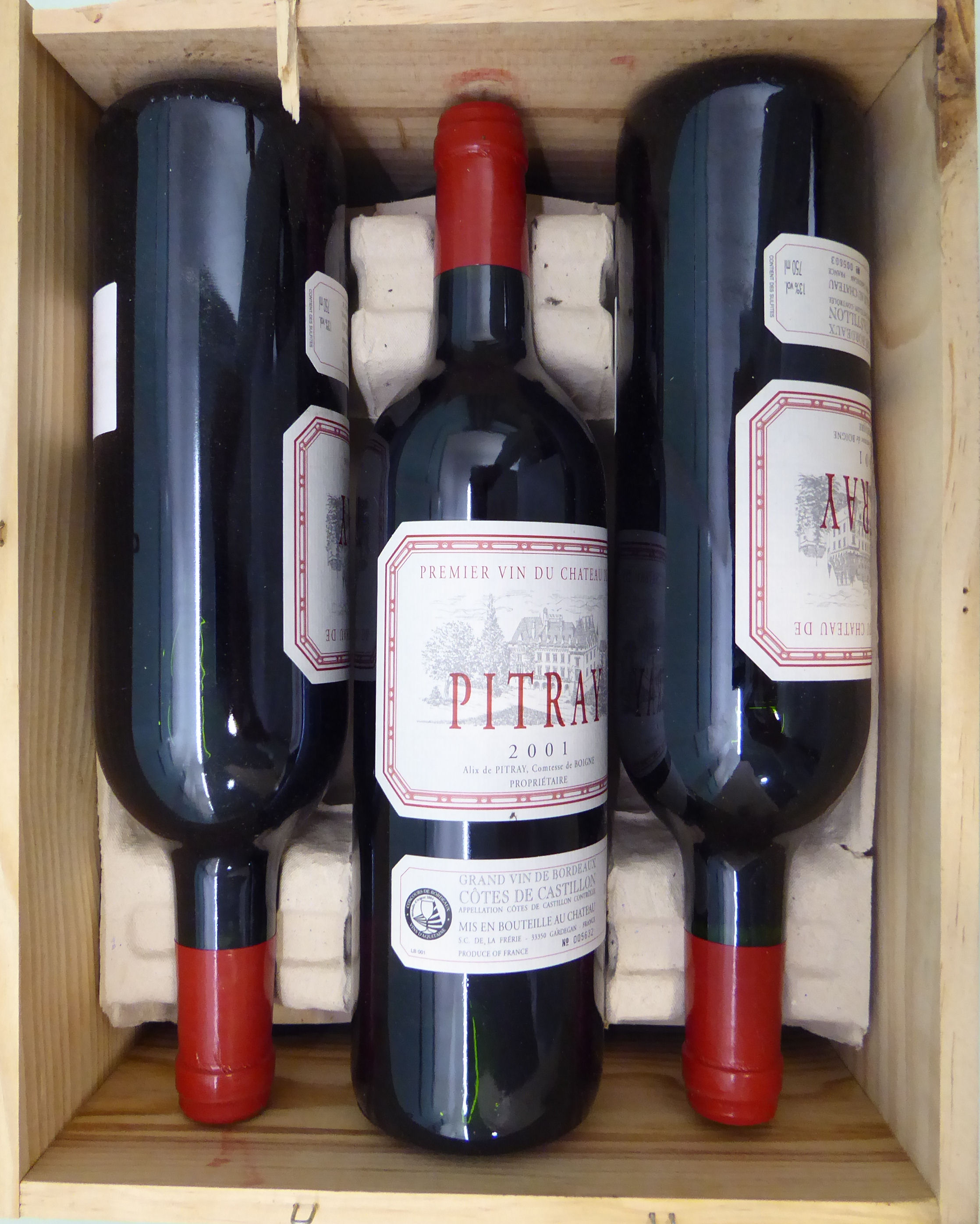 Wine - a case of six bottles of Chateau De Pitray 2001 Cotes De Castillon