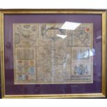 An early 17thC John Speed coloured county map 'Huntington' both Shire and Shire Town with the
