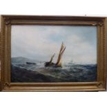 Charles Parsons Knight - offshore sailing vessels on a choppy sea oil on canvas bears a signature