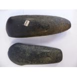 Two similar Neolithic smooth green stone axe head shaped implements (excavated in Northern France)