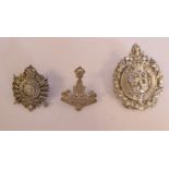 Three silver military cap badges, viz.