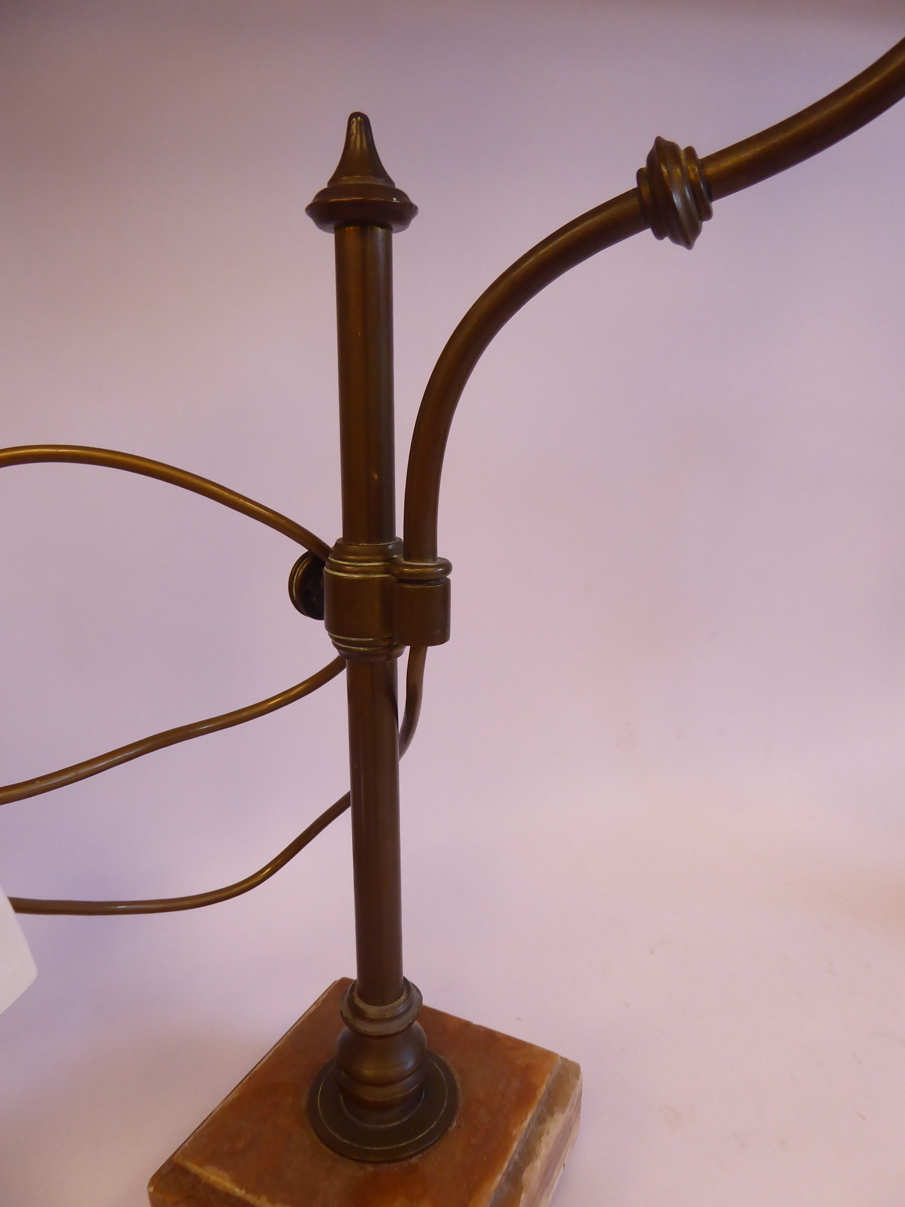 A pair of early 20thC French bronze table lamps, each with an adjustable tubular stem, - Image 2 of 6