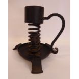 A late 19thC Josef Schmirler Wien blackened iron spiral candlestick with height adjustment,