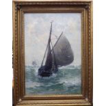 Late 19thC British Maritime School - a barge under sail on a rough sea with another beyond oil on