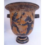 An 'antique' Greek terracotta vase of inverted bell design, having opposing loop handles,