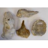 Four dissimilar Upper Paleolithic irregularly rough-cut,