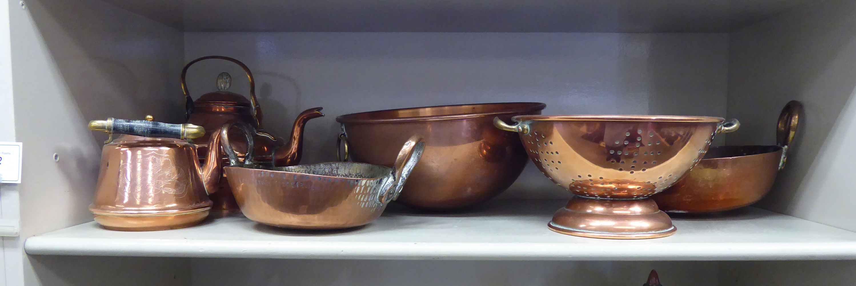 Ethnic and other copper cooking ware: to include two twin handled shallow pans 7.