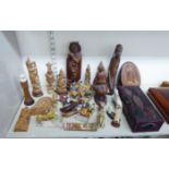 Asian carved wooden figures and collectables: to include a standing Goddess 10''h OS8