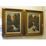 H Cook - a pair of late 19thC woodland waterfall scenes oil on canvas bearing signatures & dated