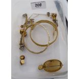 Yellow metal items of personal ornament: to include two bangles and stickpins 11