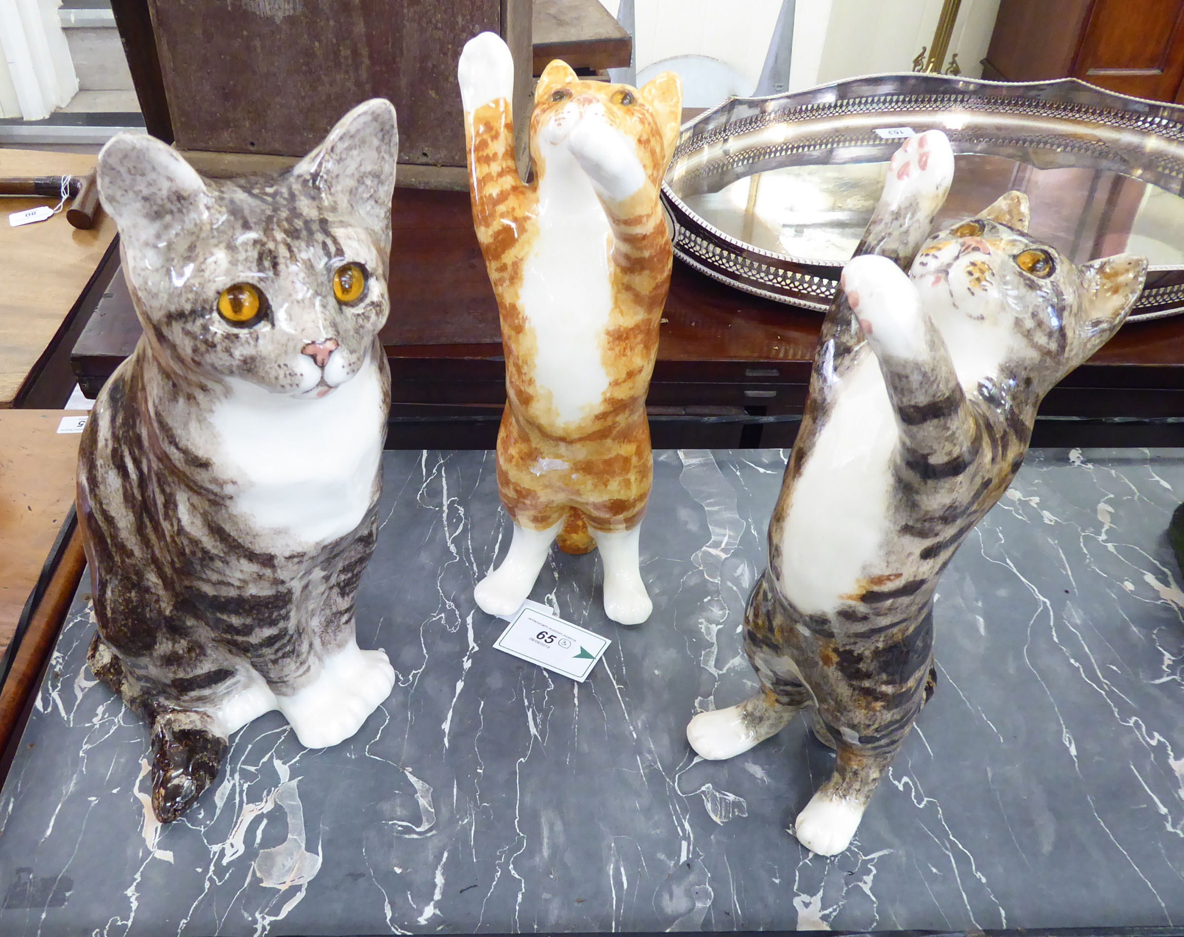 Three Winstanley pottery model cats: to include a resting tabby 7''h RAF - Image 4 of 5