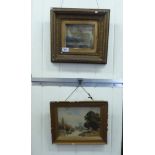 Pictures: to include a late 19thC shoreline scene watercolour 6''sq framed HRSF
