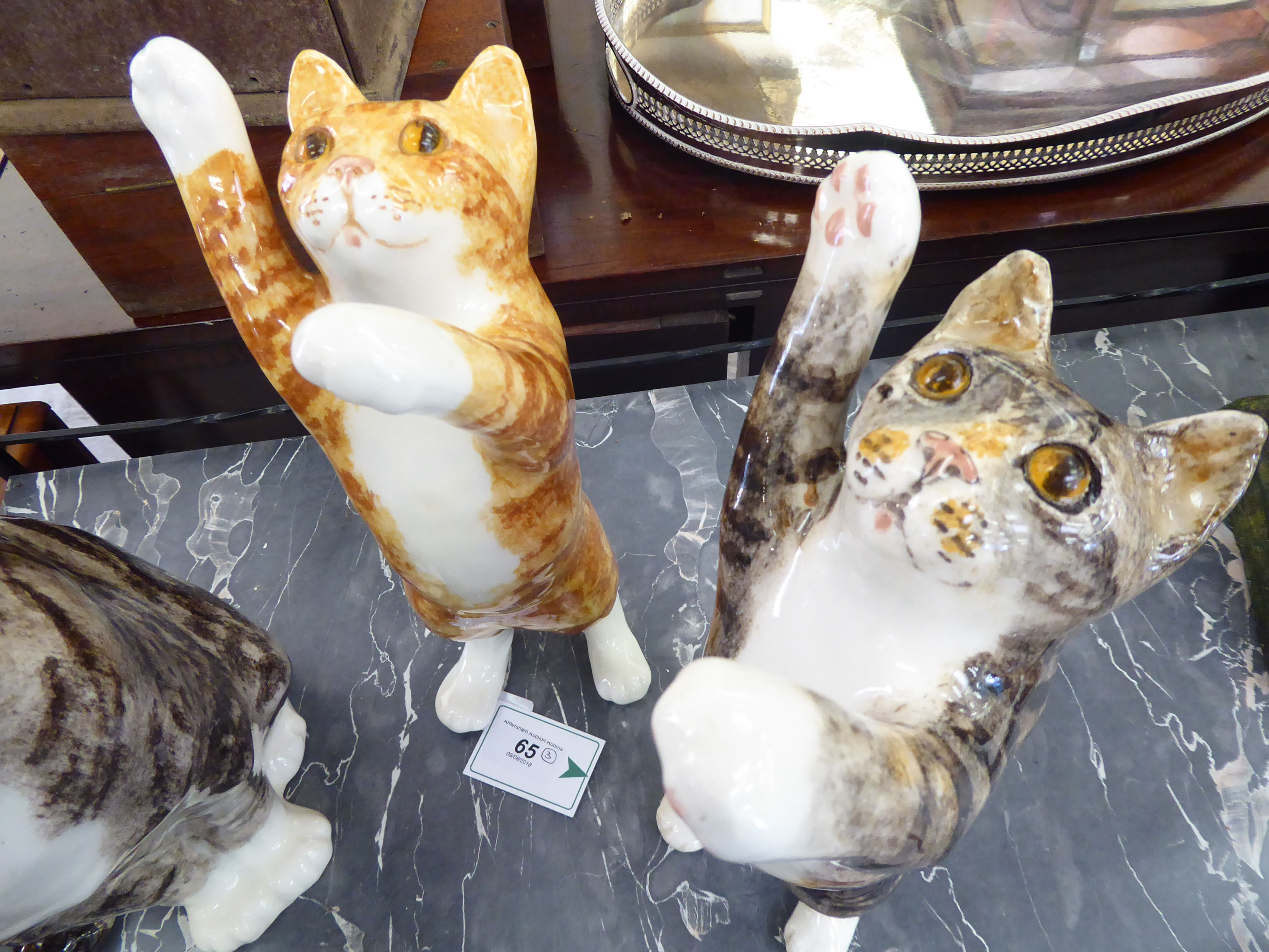 Three Winstanley pottery model cats: to include a resting tabby 7''h RAF - Image 5 of 5