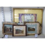 Framed pictures: to include the interior of an Edwardian drawing room watercolour 12'' x 14''