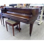 A Challen mahogany cased baby grand piano, raised on square,