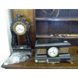 Clocks: to include a late 19thC ebonised boulle cased pillar clock;